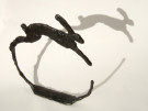 Leaping Hare, bronze, 26.5 x 23 x .5 cm.  Base 3.5 cm.